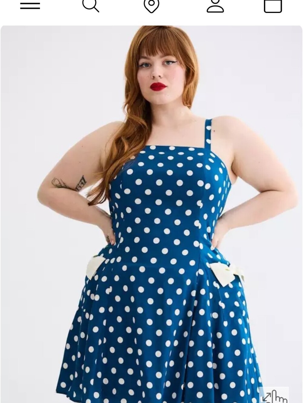 torrid Navy and White Polka Dot Sundress with Cream Bow Pockets